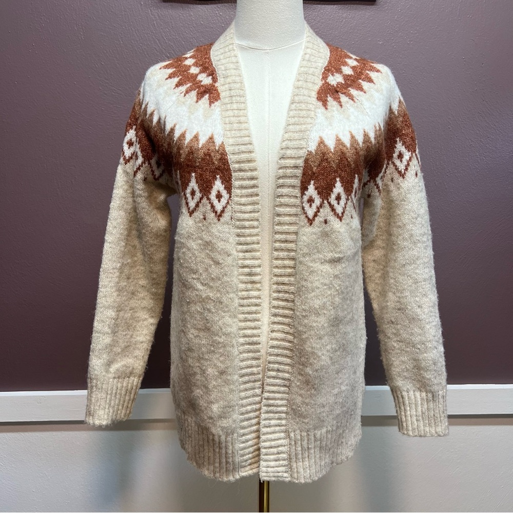 Cream and Brown Cardigan Sweater